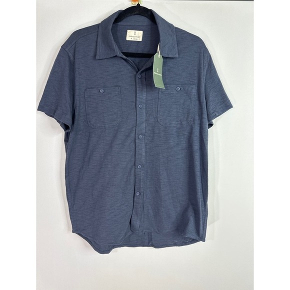 Mutual Weave Men's Button Down Cotton Casual Navy Top  MEDIUM NWT - Picture 1 of 8